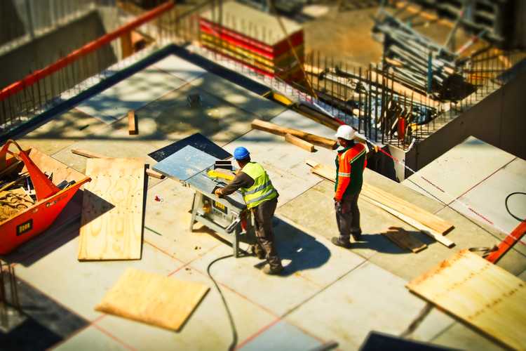 Construction workers image with tilt shift applied